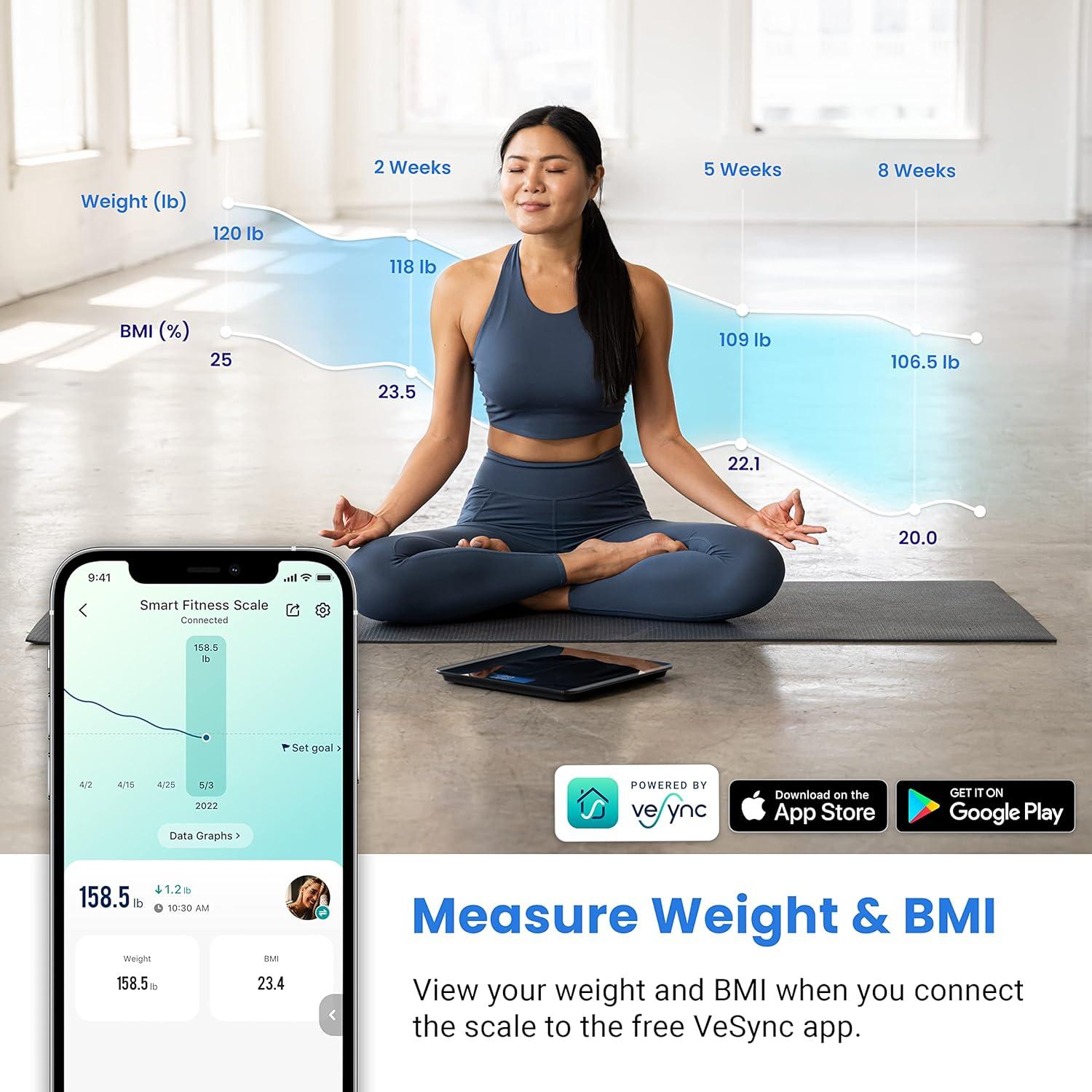 imageEtekcity Smart Scale for Body Weight Fat Digital Bathroom Weighing Machine for Accurate BMI Muscle Mass Composition Home Use Apple Health Compatible Fitness EquipmentBluetoothBlack