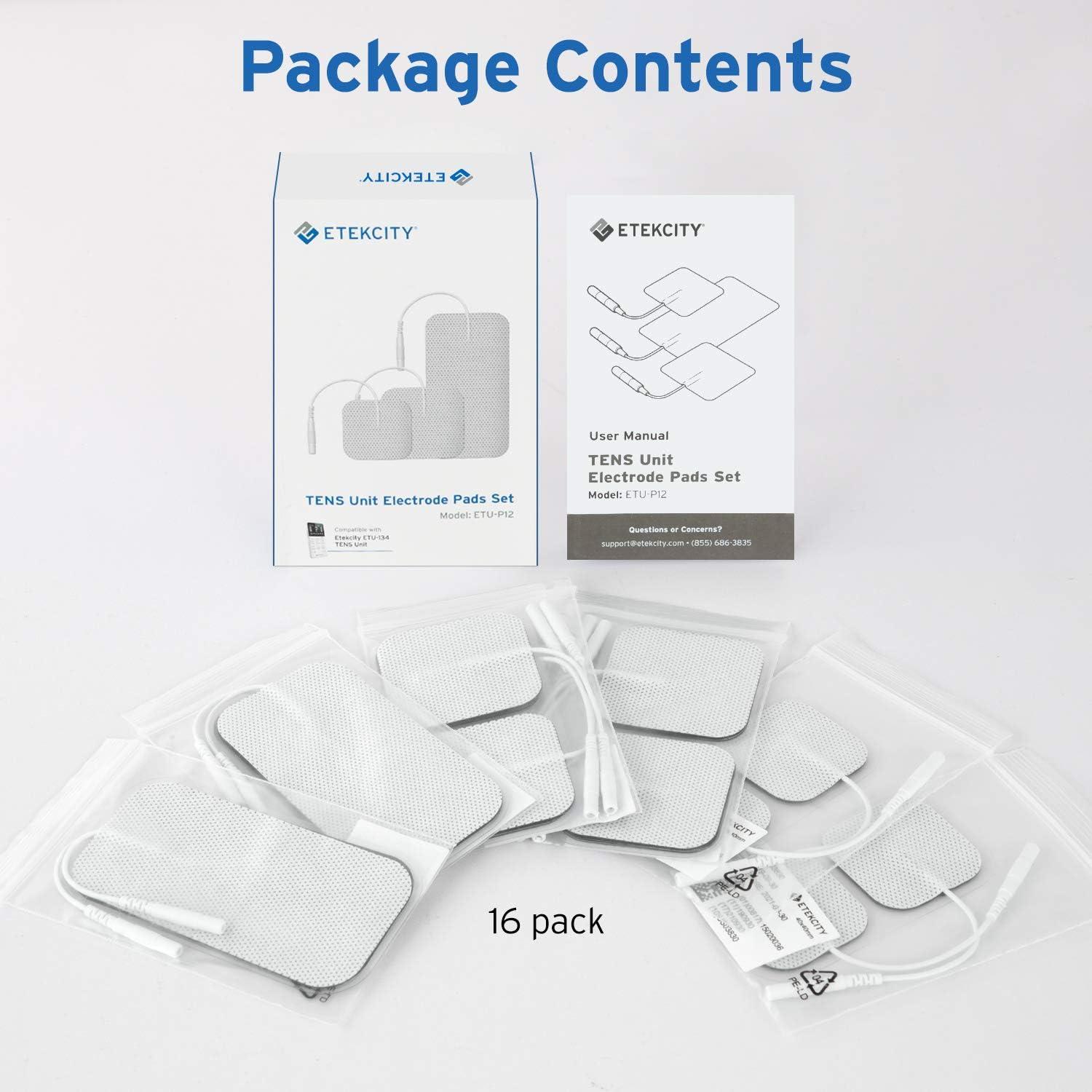 imageEtekcity TENS Unit Replacement Pads Electrodes for Back Pain Relief SelfAdhesive ampamp Gel Free for Electrotherapy White Pack of 16