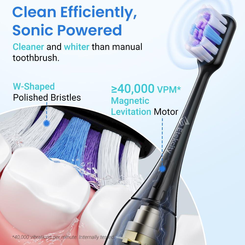 imageEtekcity Unisex Electric Toothbrush for Adults and Kids Corded White 5 Modes 2Minute Timer 3Hour Battery Life Travel CaseBlack
