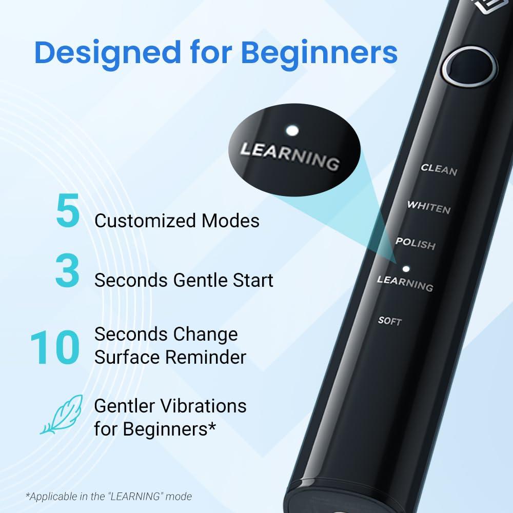 imageEtekcity Unisex Electric Toothbrush for Adults and Kids Corded White 5 Modes 2Minute Timer 3Hour Battery Life Travel CaseBlack