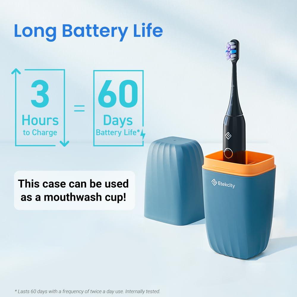imageEtekcity Unisex Electric Toothbrush for Adults and Kids Corded White 5 Modes 2Minute Timer 3Hour Battery Life Travel CaseBlack