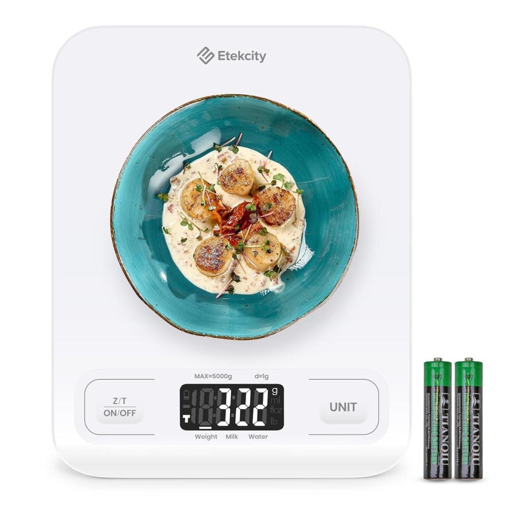 imageEtekcity Food Kitchen Scale Digital Grams and Ounces for Weight Loss Baking Cooking Keto and Meal Prep LCD Display Medium 304 Stainless SteelWhite