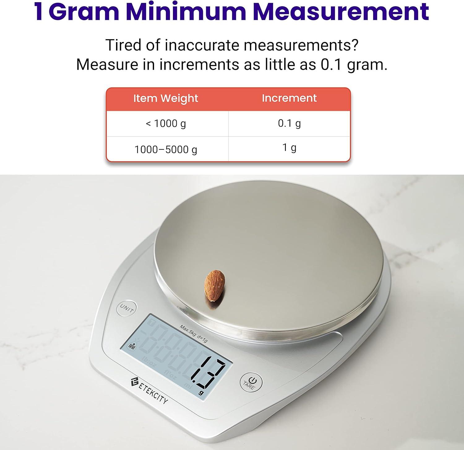 imageEtekcity Food Kitchen Scale With Bowl Digital Ounces and Grams for Cooking Baking Meal Prep Dieting and Weight Loss 11lb5kg Backlit DisplayArctic Sliver