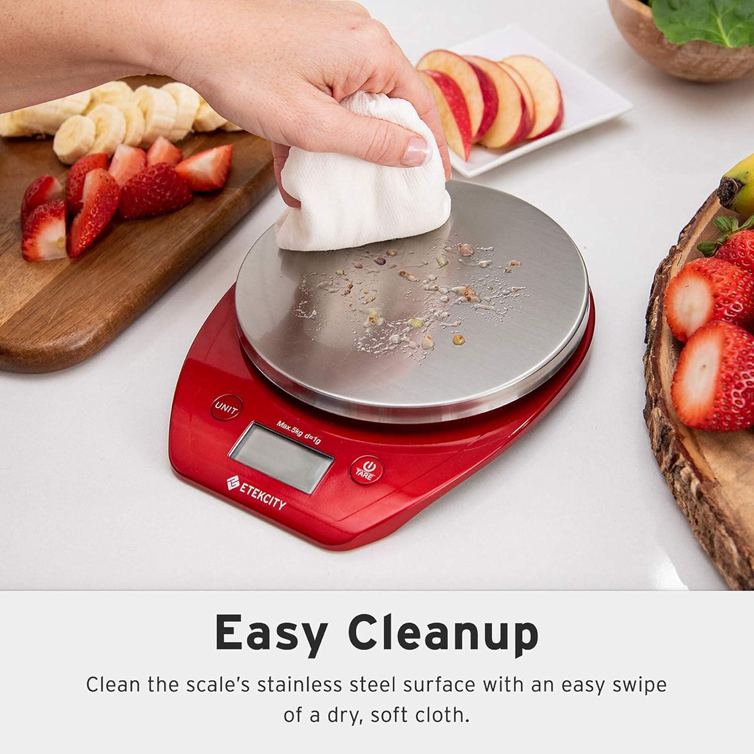 imageEtekcity Food Kitchen Scale With Bowl Digital Ounces and Grams for Cooking Baking Meal Prep Dieting and Weight Loss 11lb5kg Backlit DisplayChili Red