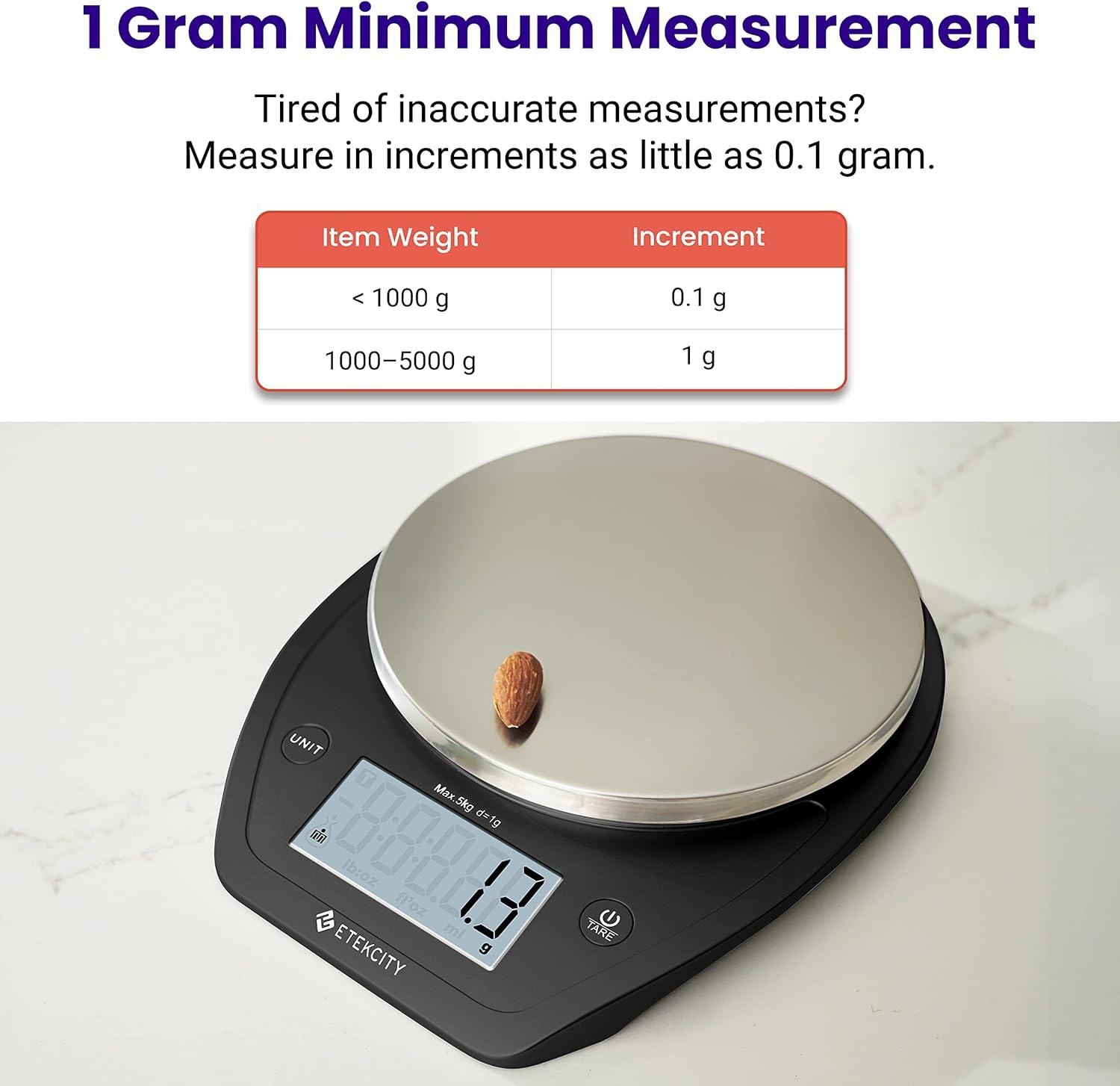 imageEtekcity Food Kitchen Scale With Bowl Digital Ounces and Grams for Cooking Baking Meal Prep Dieting and Weight Loss 11lb5kg Backlit DisplayDark Black