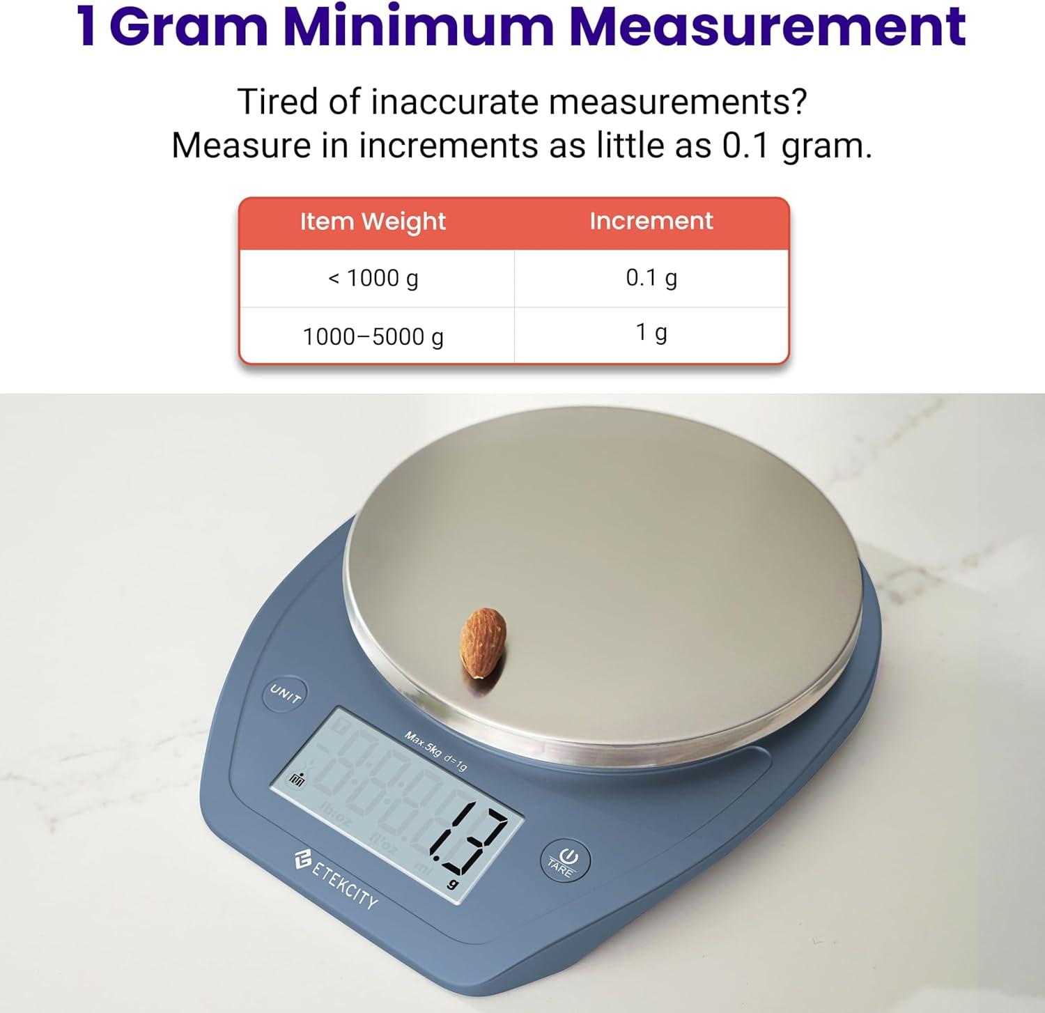 imageEtekcity Food Kitchen Scale With Bowl Digital Ounces and Grams for Cooking Baking Meal Prep Dieting and Weight Loss 11lb5kg Backlit DisplayPrussian Blue