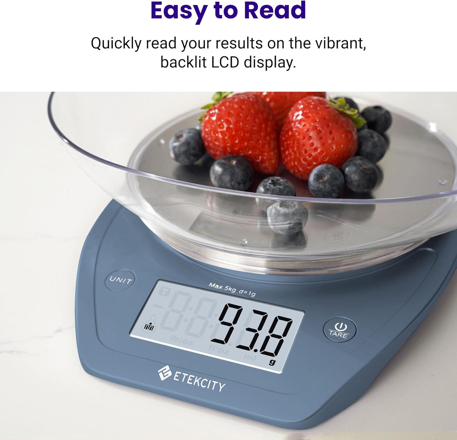imageEtekcity Food Kitchen Scale With Bowl Digital Ounces and Grams for Cooking Baking Meal Prep Dieting and Weight Loss 11lb5kg Backlit DisplayPrussian Blue