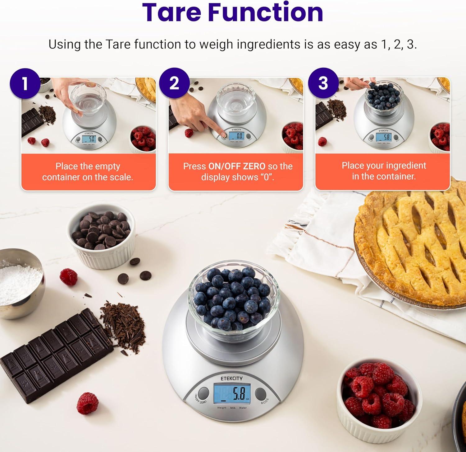 imageEtekcity Food Kitchen Scale With Bowl Digital Ounces and Grams for Cooking Baking Meal Prep Dieting and Weight Loss 11lb5kg Backlit DisplayStainless SteelGray