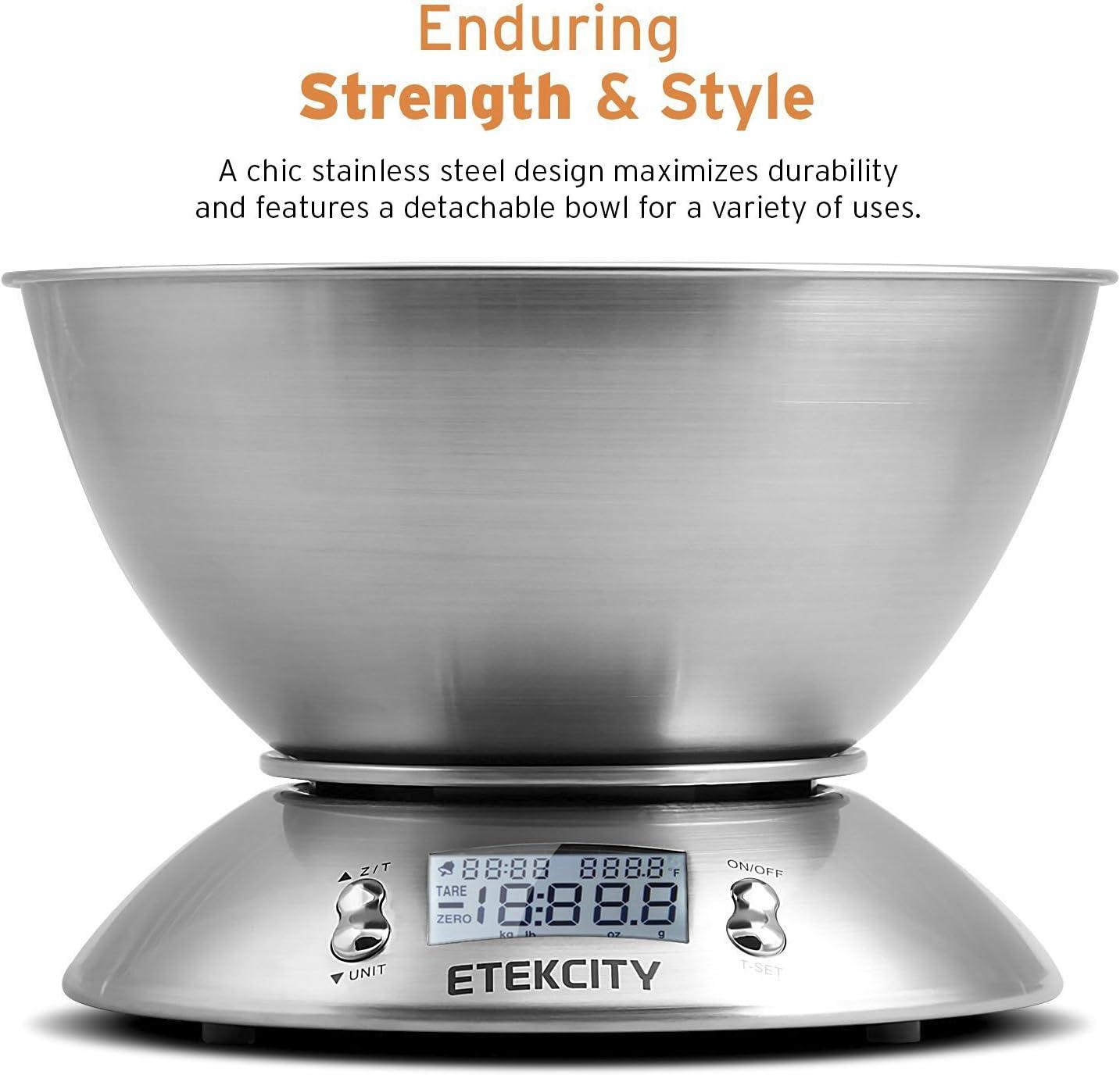 imageEtekcity Food Kitchen Scale With Bowl Digital Ounces and Grams for Cooking Baking Meal Prep Dieting and Weight Loss 11lb5kg Backlit DisplayStainless SteelSilver