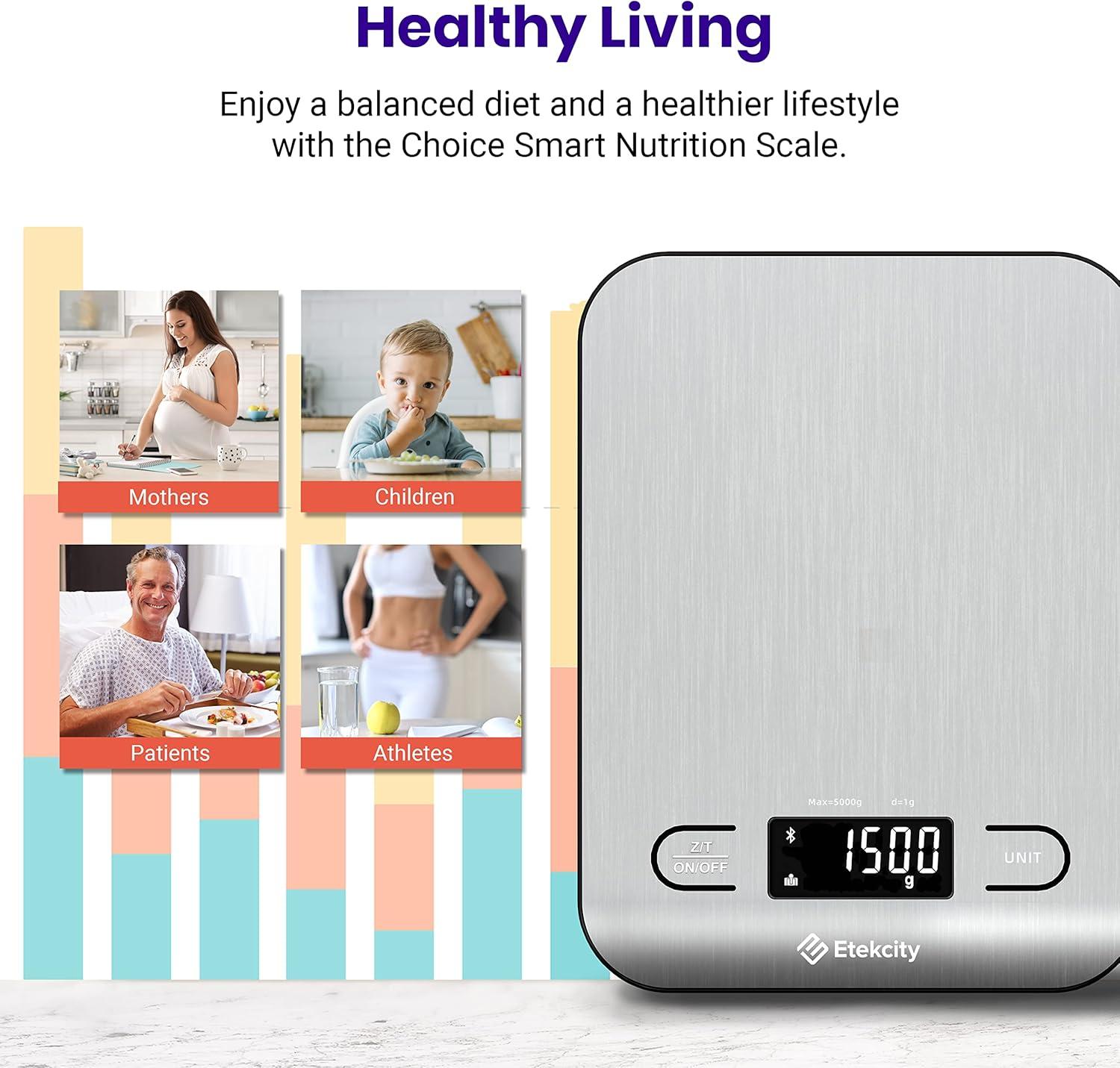 imageEtekcity Food Nutrition Kitchen Scale Digital Grams and Ounces for Weight Loss Baking Cooking Keto and Meal Prep Large 304 Stainless SteelLargeSmart