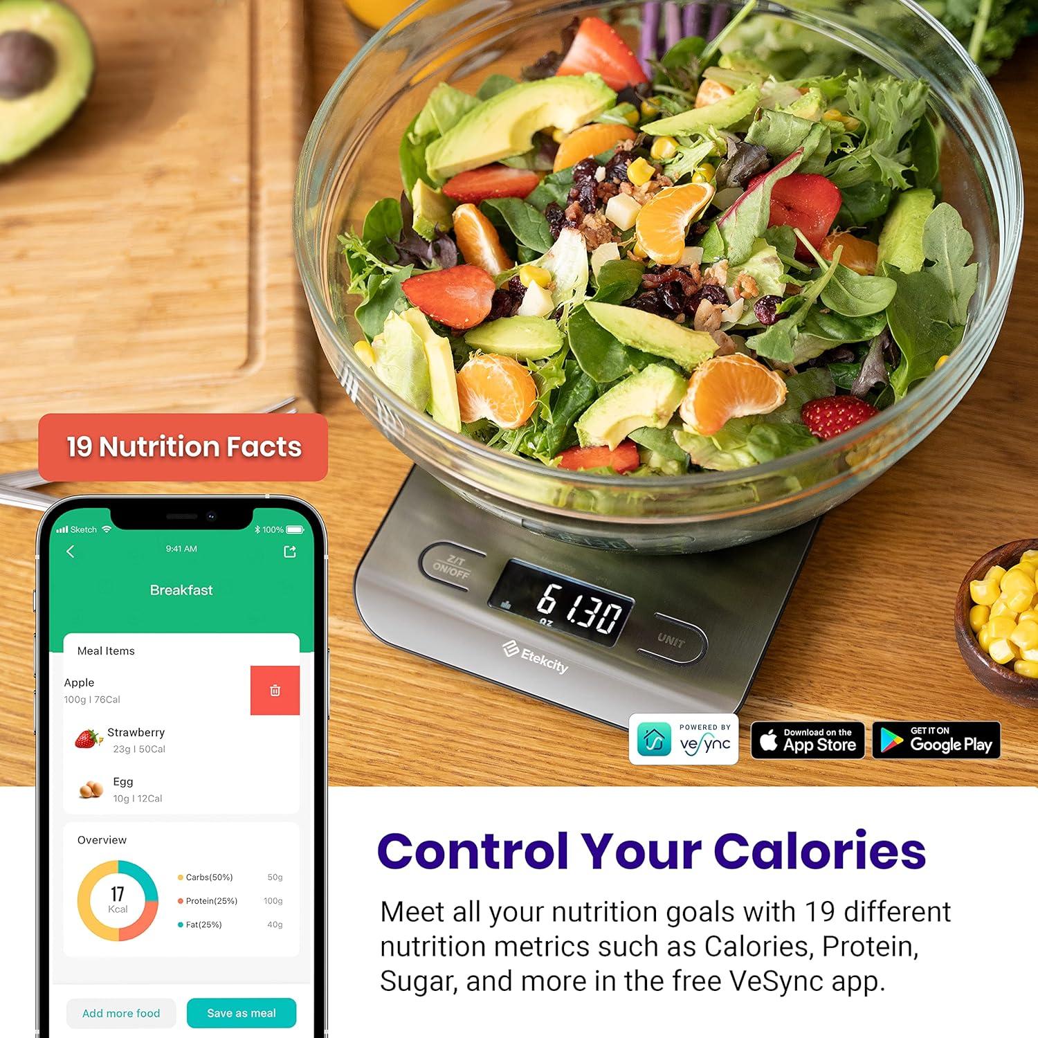 imageEtekcity Food Nutrition Kitchen Scale Digital Grams and Ounces for Weight Loss Baking Cooking Keto and Meal Prep Large 304 Stainless SteelLargeSmart