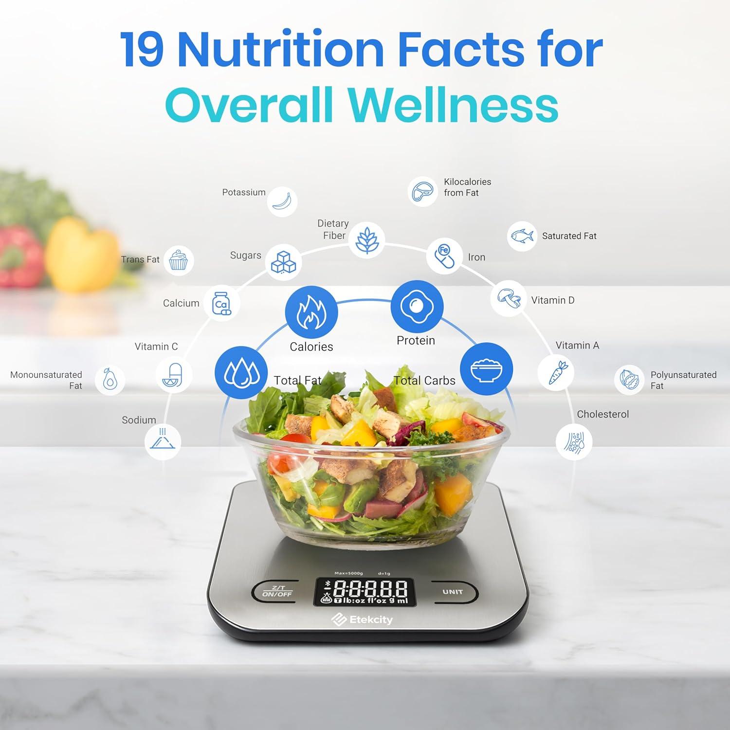 imageEtekcity Food Nutrition Kitchen Scale Digital Grams and Ounces for Weight Loss Baking Cooking Keto and Meal Prep Large 304 Stainless SteelLargeSmart