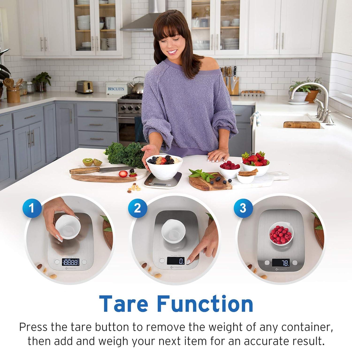 imageEtekcity Food Nutrition Kitchen Scale Digital Grams and Ounces for Weight Loss Baking Cooking Keto and Meal Prep Large 304 Stainless SteelSilver Gray