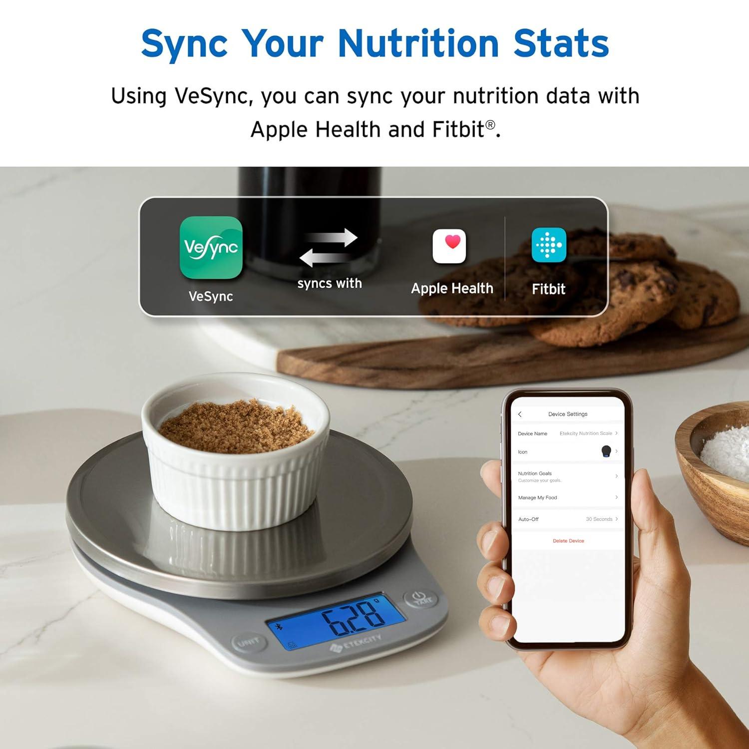 imageEtekcity Nutrition Smart Food Kitchen Scale Digital Ounces and Grams for Cooking Baking Meal Prep Dieting and Weight Loss 11 PoundsBluetooth 304 Stainless Steel11 PoundsBluetooth