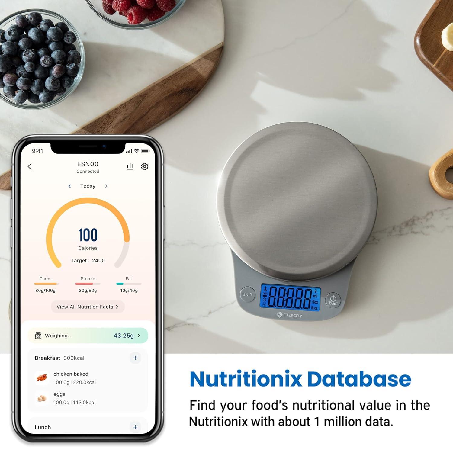 imageEtekcity Nutrition Smart Food Kitchen Scale Digital Ounces and Grams for Cooking Baking Meal Prep Dieting and Weight Loss 11 PoundsBluetooth 304 Stainless Steel11 PoundsBluetooth