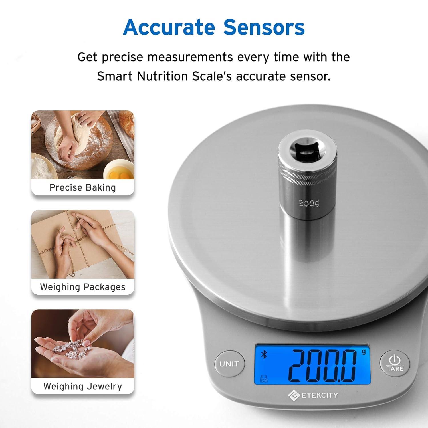 imageEtekcity Nutrition Smart Food Kitchen Scale Digital Ounces and Grams for Cooking Baking Meal Prep Dieting and Weight Loss 11 PoundsBluetooth 304 Stainless Steel11 PoundsBluetooth