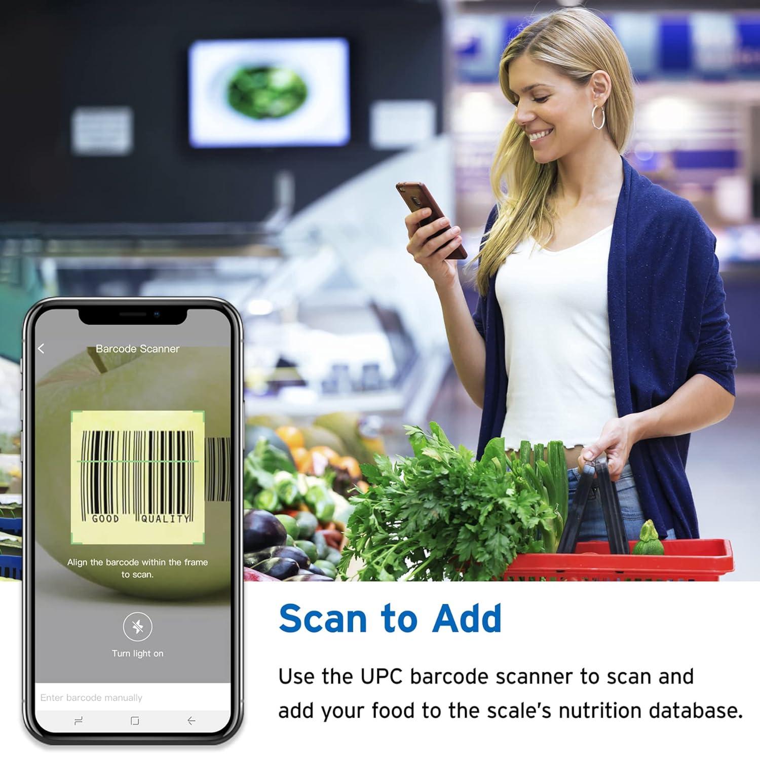 imageEtekcity Nutrition Smart Food Kitchen Scale Digital Ounces and Grams for Cooking Baking Meal Prep Dieting and Weight Loss 11 PoundsBluetooth BlackSmart Round Size