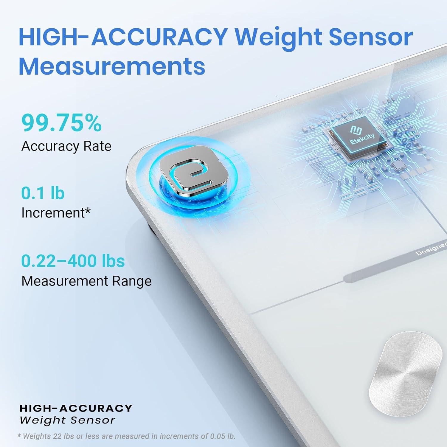 imageEtekcity Scales for Body Weight Bathroom Digital Weight Scale Fat Smart Bluetooth BMI and Loss Sync 13 Data with Other Fitness Apps Black 11x11 InchClassic White