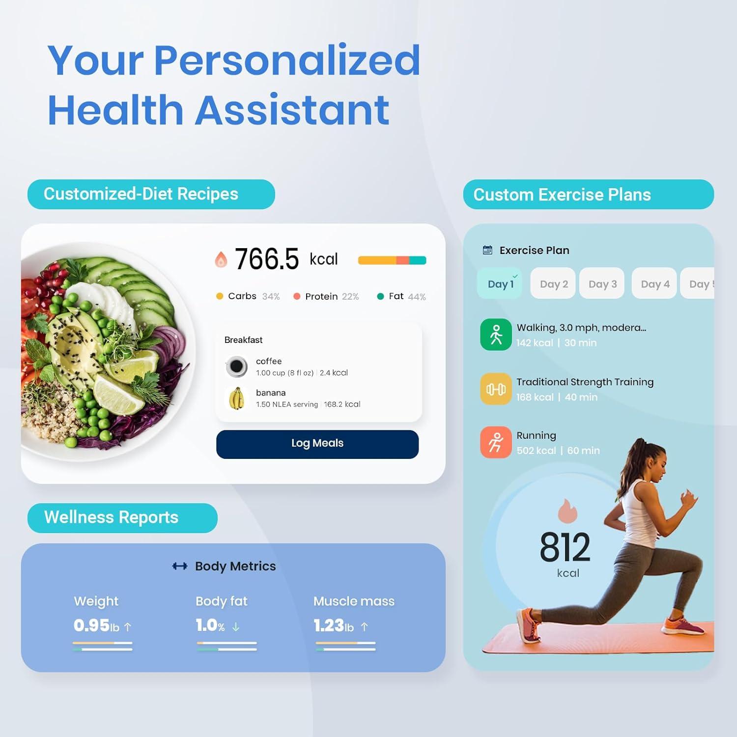 imageEtekcity Scales for Body Weight Bathroom Digital Weight Scale Fat Smart Bluetooth BMI and Loss Sync 13 Data with Other Fitness Apps Black 11x11 InchClassic Blue