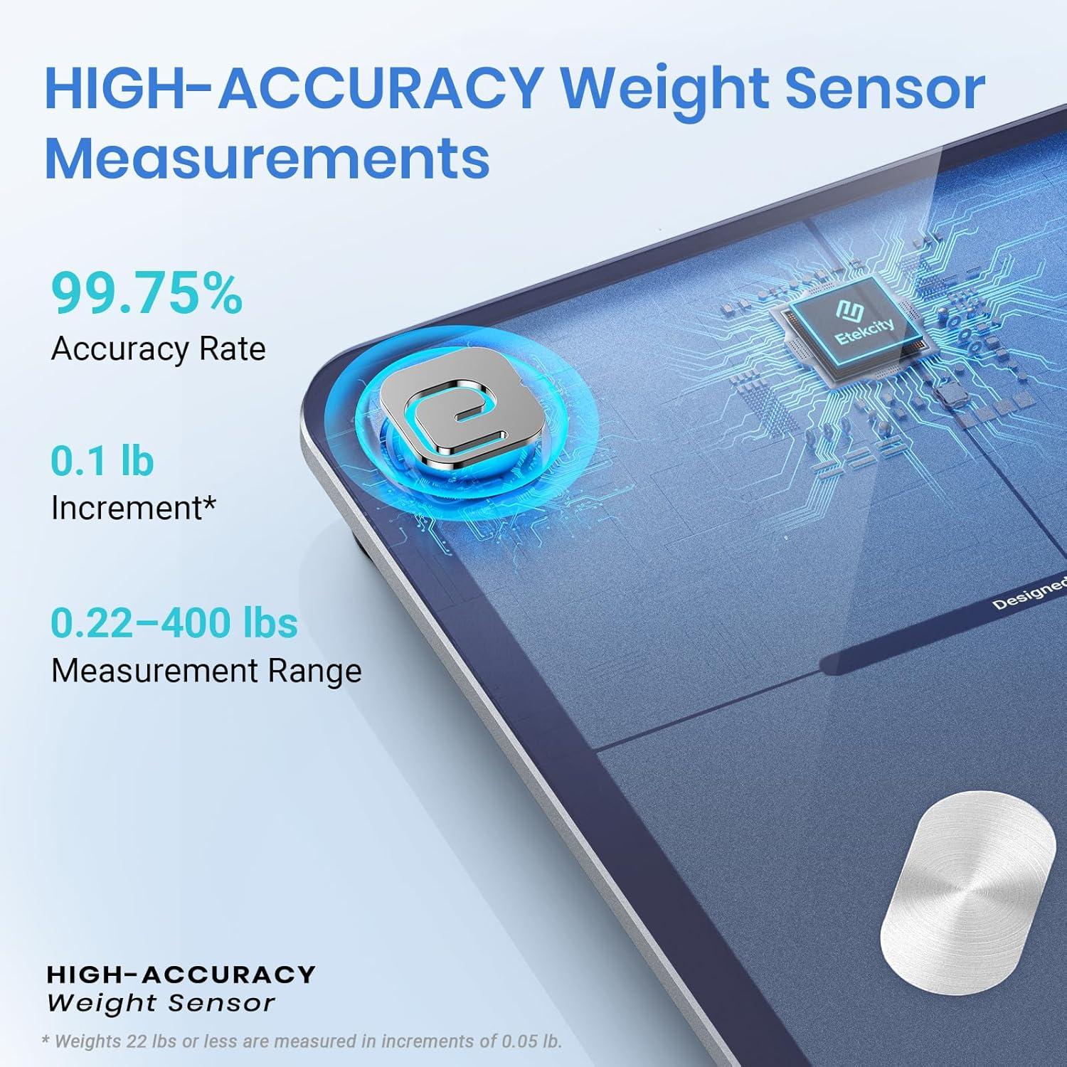 imageEtekcity Scales for Body Weight Bathroom Digital Weight Scale Fat Smart Bluetooth BMI and Loss Sync 13 Data with Other Fitness Apps Black 11x11 InchClassic Blue