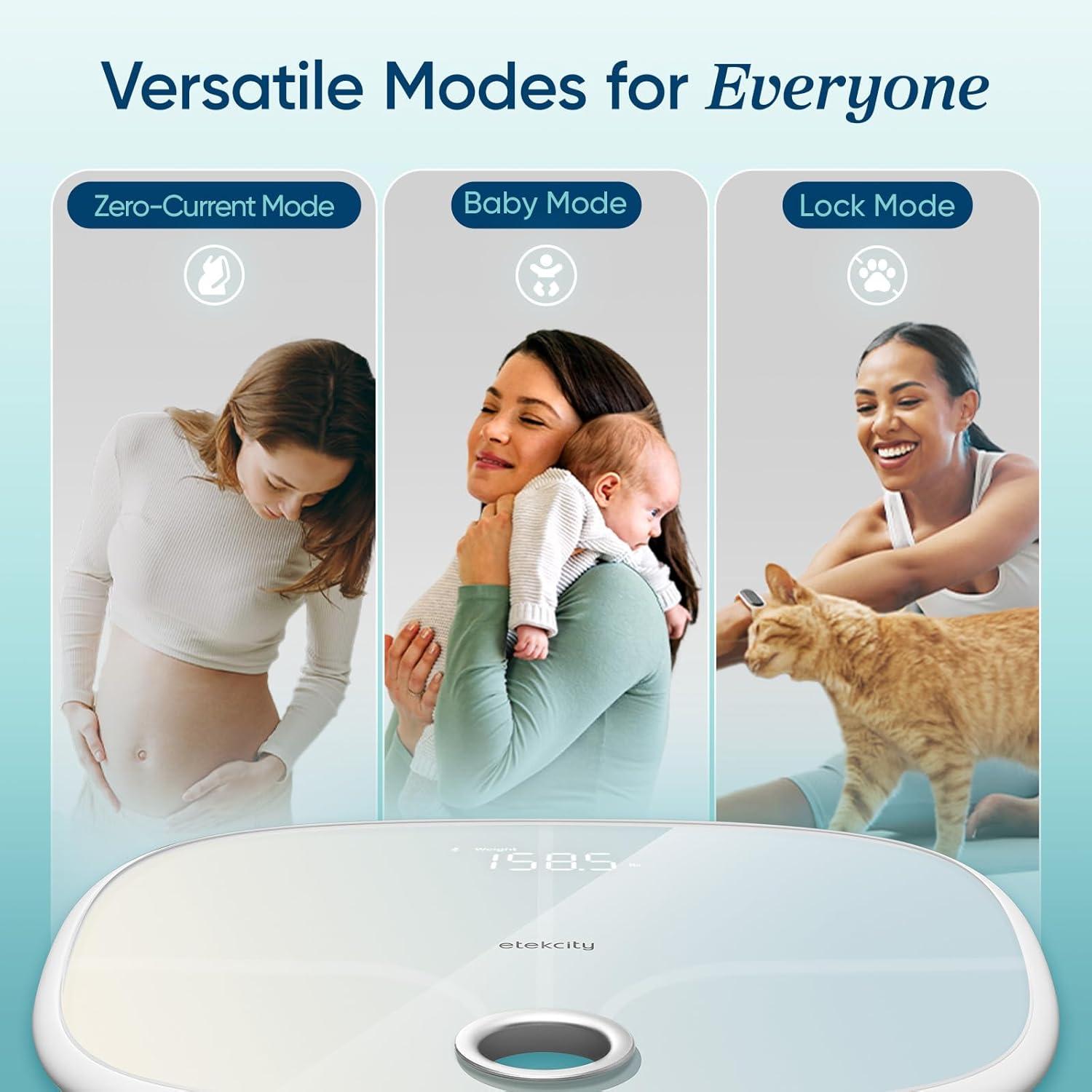 imageEtekcity Scales for Body Weight Bathroom Digital Weight Scale Fat Smart Bluetooth BMI and Loss Sync 13 Data with Other Fitness Apps Black 11x11 InchRechargeable Rainbow White