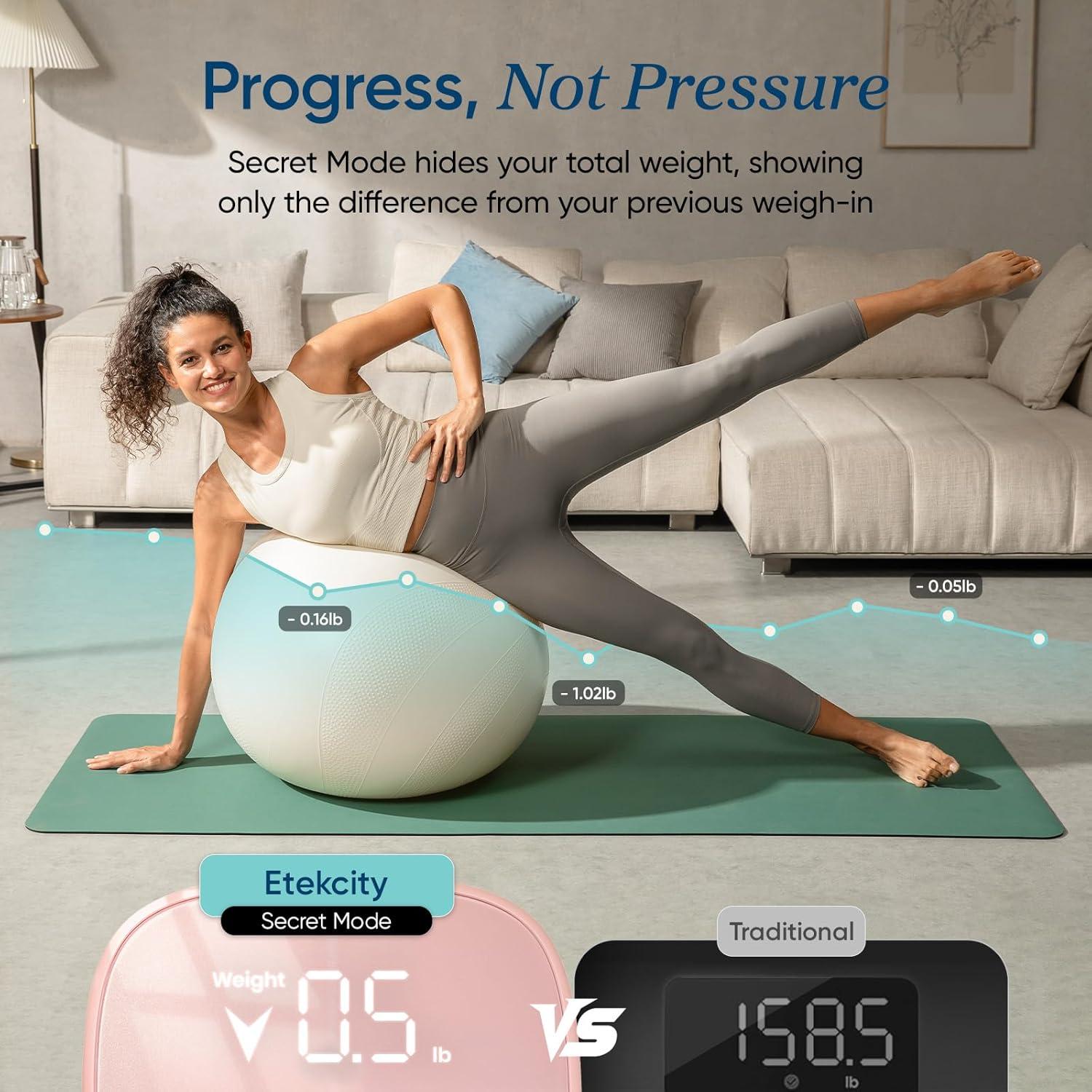 imageEtekcity Scales for Body Weight Bathroom Digital Weight Scale Fat Smart Bluetooth BMI and Loss Sync 13 Data with Other Fitness Apps Black 11x11 InchRechargeableCotton Candy Pink