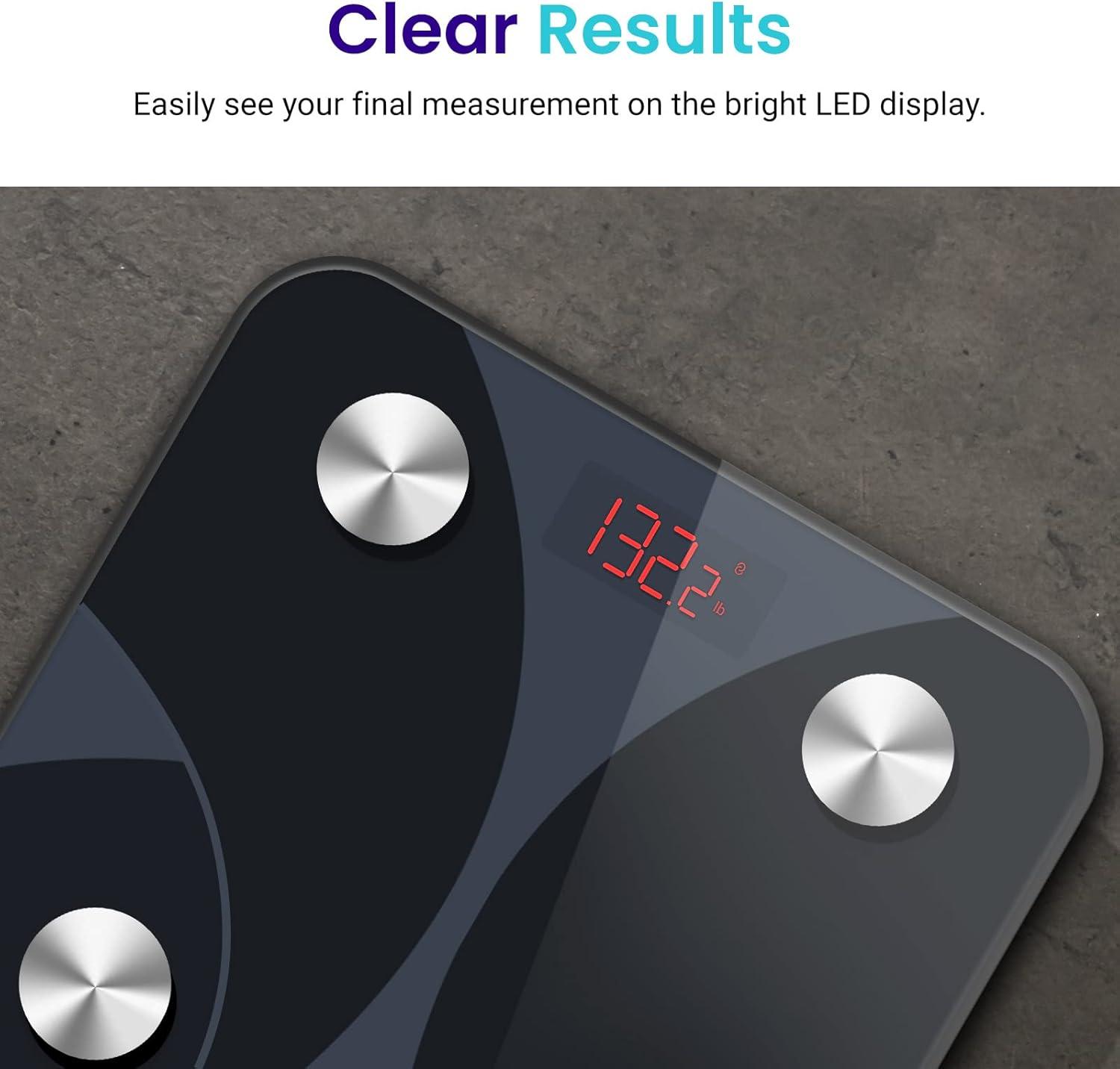 imageEtekcity Scales for Body Weight Bathroom Digital Weight Scale Fat Smart Bluetooth BMI and Loss Sync 13 Data with Other Fitness Apps Black 11x11 InchSmaller Black