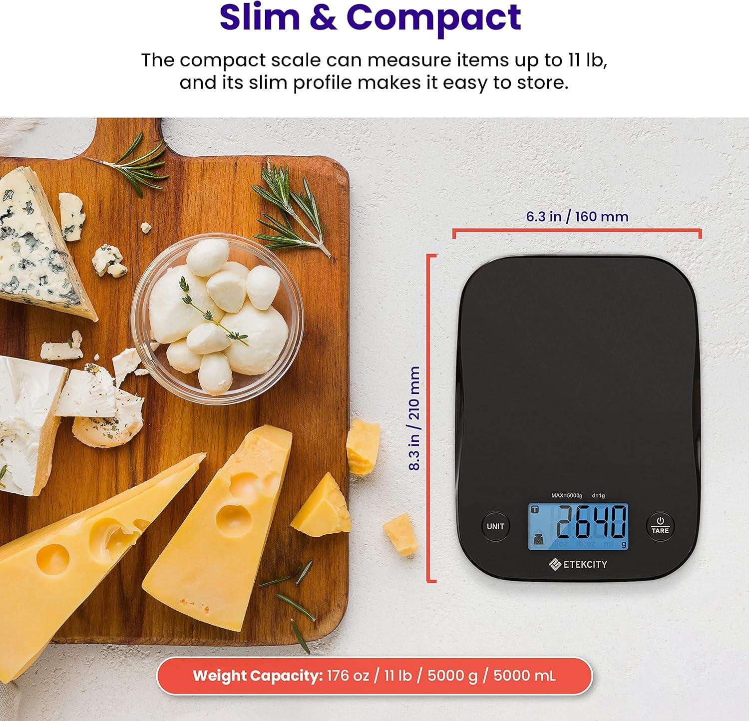 imageEtekcity Smart Food Kitchen Scale with Nutritional Calculator Free App with 19 Nutrients Tracking Calorie Marco Digital grams and ounces for weight loss Premium Stainless Steel 11lbBlack