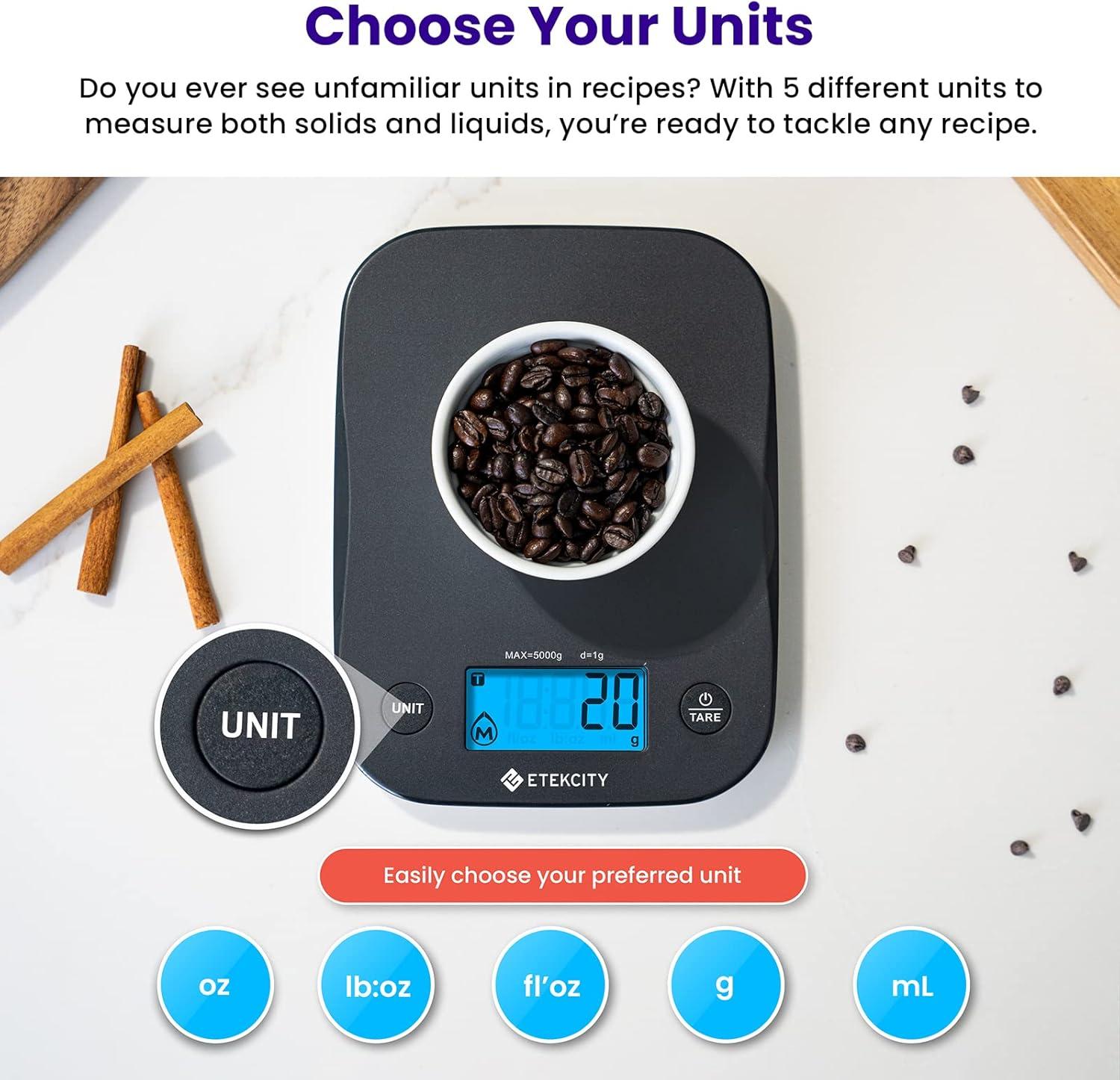 imageEtekcity Smart Food Kitchen Scale with Nutritional Calculator Free App with 19 Nutrients Tracking Calorie Marco Digital grams and ounces for weight loss Premium Stainless Steel 11lbBlack