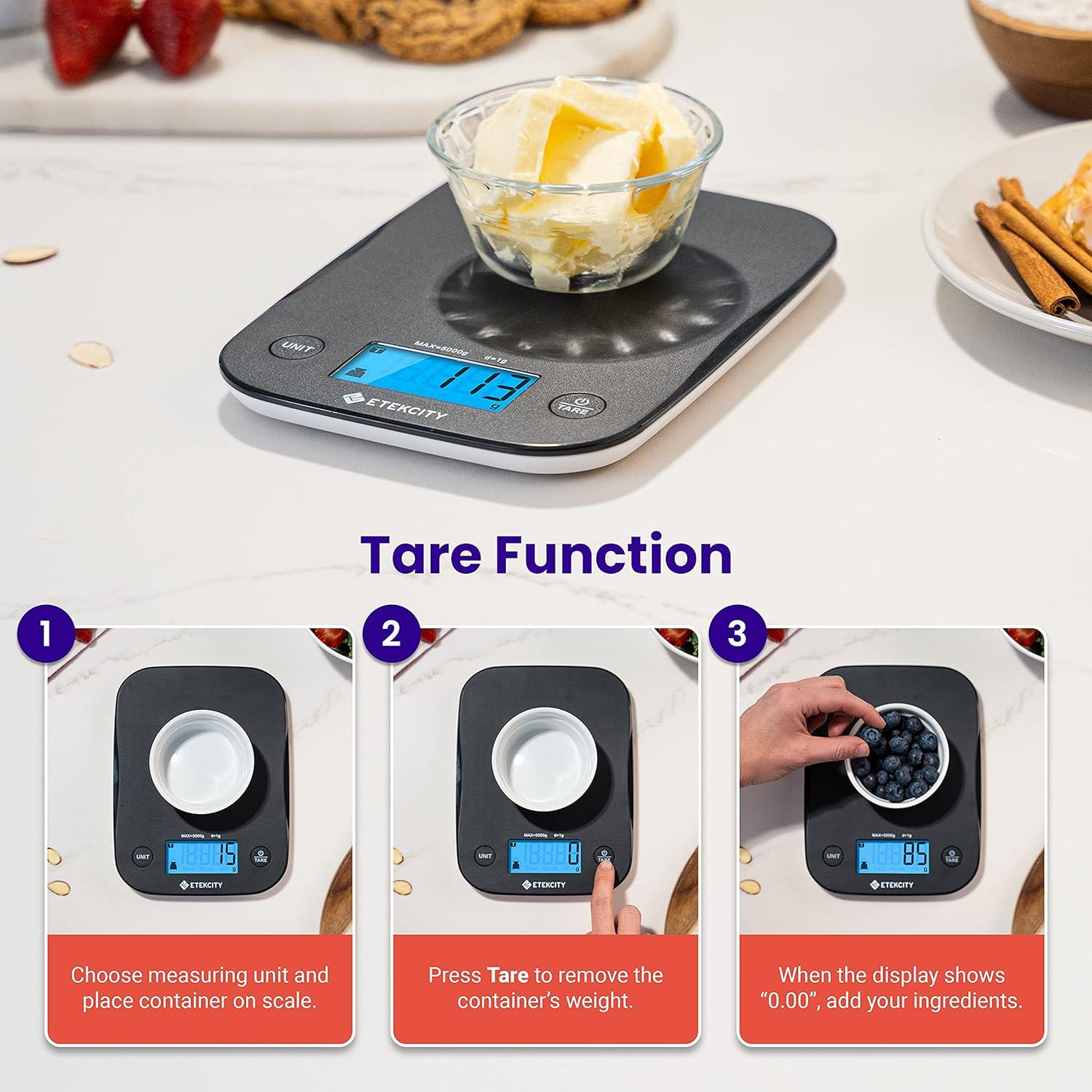 imageEtekcity Smart Food Kitchen Scale with Nutritional Calculator Free App with 19 Nutrients Tracking Calorie Marco Digital grams and ounces for weight loss Premium Stainless Steel 11lbBlack