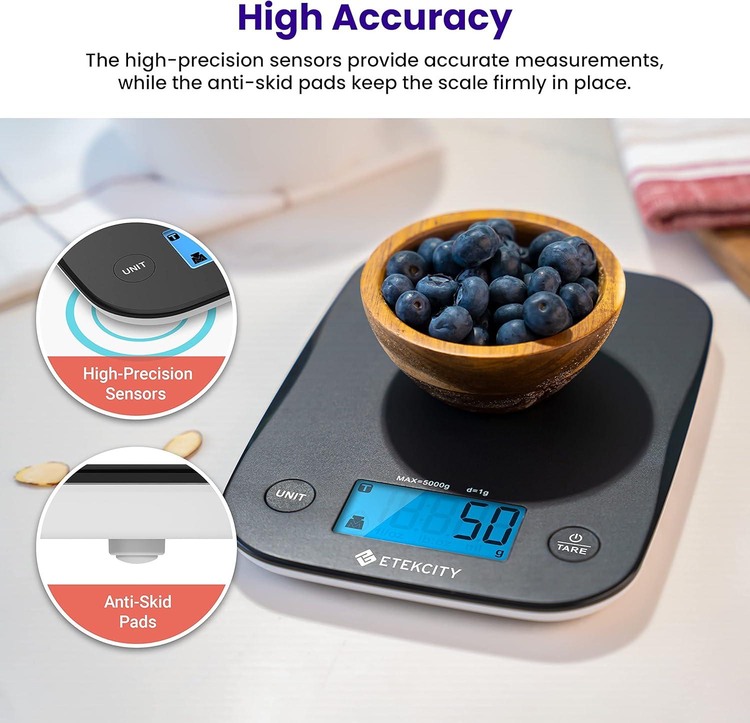 imageEtekcity Smart Food Kitchen Scale with Nutritional Calculator Free App with 19 Nutrients Tracking Calorie Marco Digital grams and ounces for weight loss Premium Stainless Steel 11lbBlack