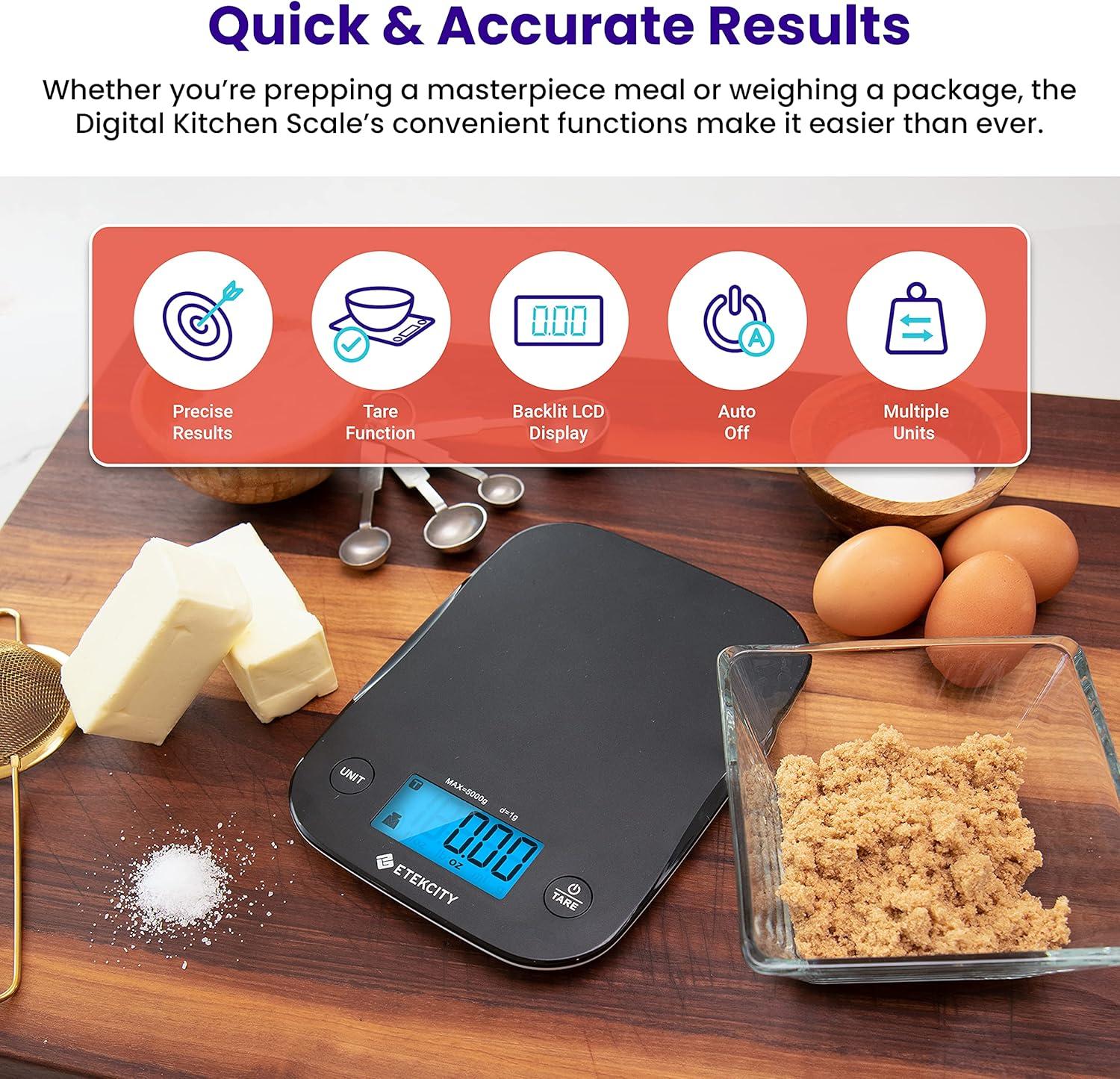 imageEtekcity Smart Food Kitchen Scale with Nutritional Calculator Free App with 19 Nutrients Tracking Calorie Marco Digital grams and ounces for weight loss Premium Stainless Steel 11lbBlack