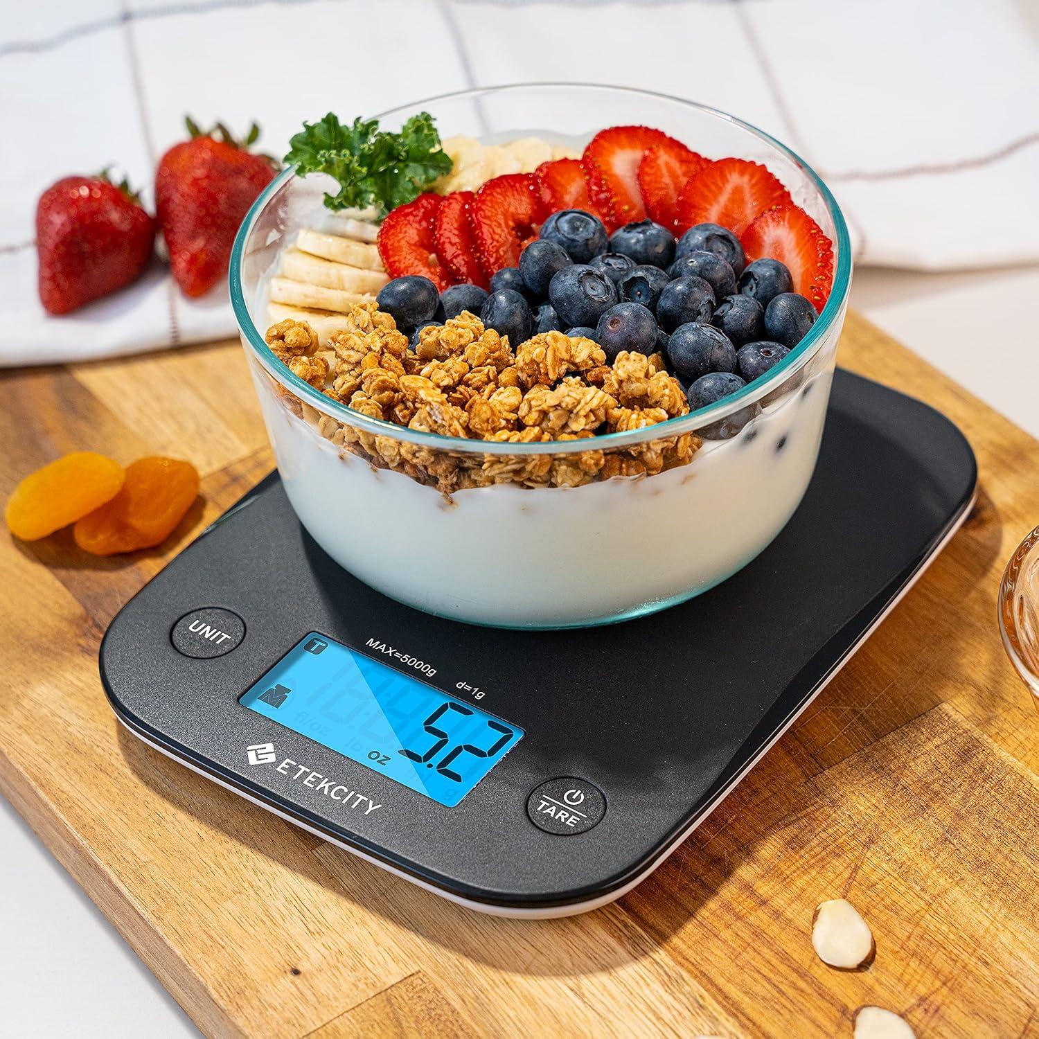 imageEtekcity Smart Food Kitchen Scale with Nutritional Calculator Free App with 19 Nutrients Tracking Calorie Marco Digital grams and ounces for weight loss Premium Stainless Steel 11lbBlack
