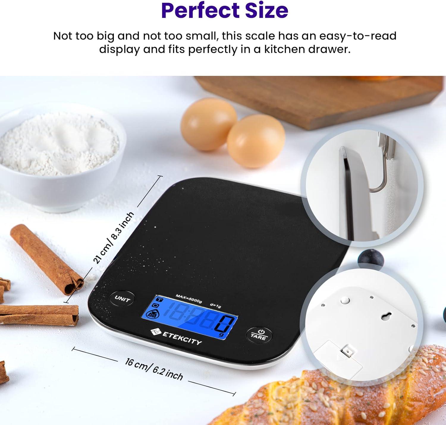 imageEtekcity Smart Food Kitchen Scale with Nutritional Calculator Free App with 19 Nutrients Tracking Calorie Marco Digital grams and ounces for weight loss Premium Stainless Steel 11lbBlack