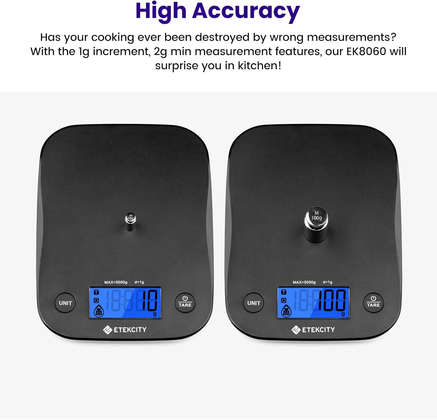 imageEtekcity Smart Food Kitchen Scale with Nutritional Calculator Free App with 19 Nutrients Tracking Calorie Marco Digital grams and ounces for weight loss Premium Stainless Steel 11lbBlack