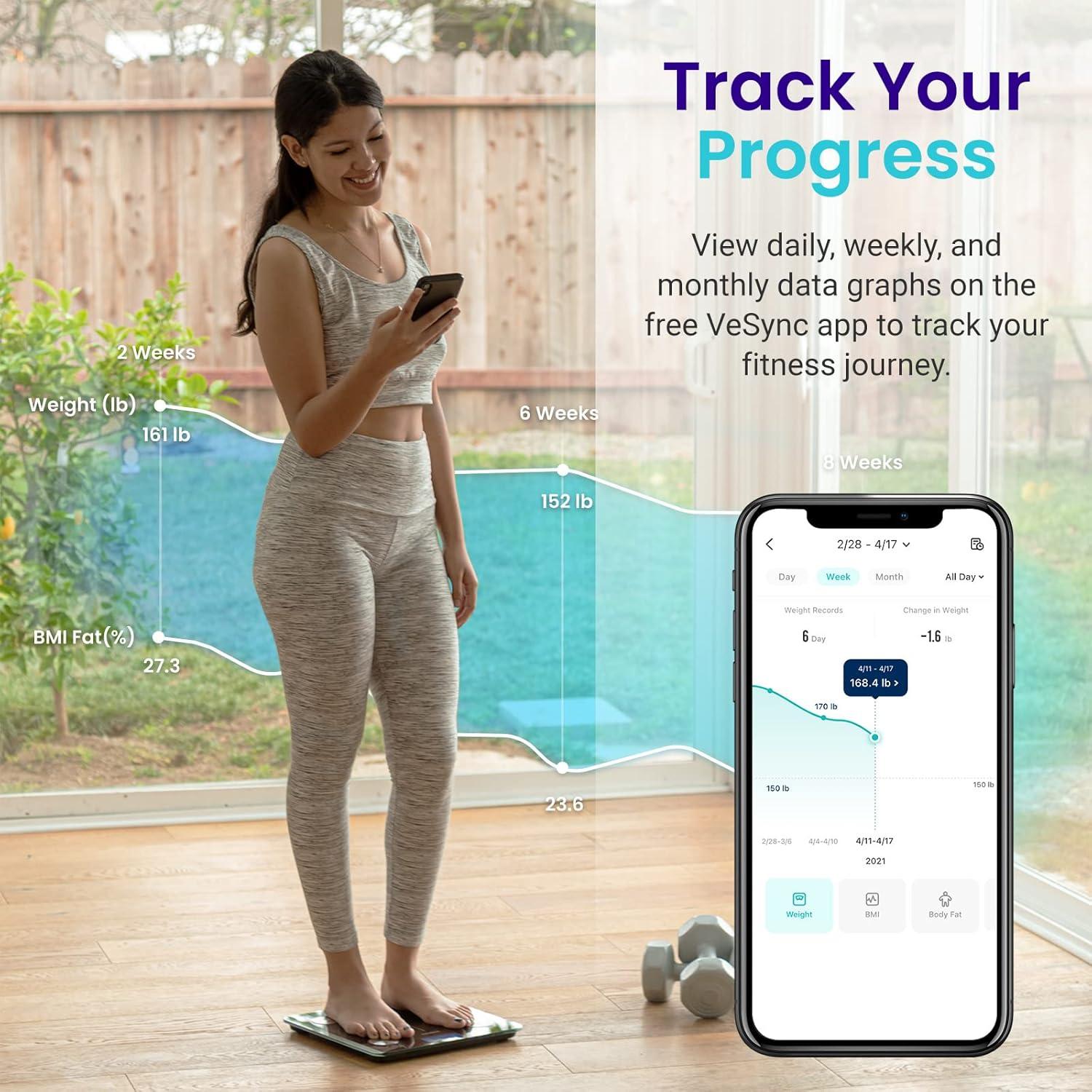 imageEtekcity Smart Rechargeable Body Fat Scale Digital Bathroom Scale for Body Weight and Muscle Accurate Weighing Machine for People Sync with Smartphone App 400lb Black