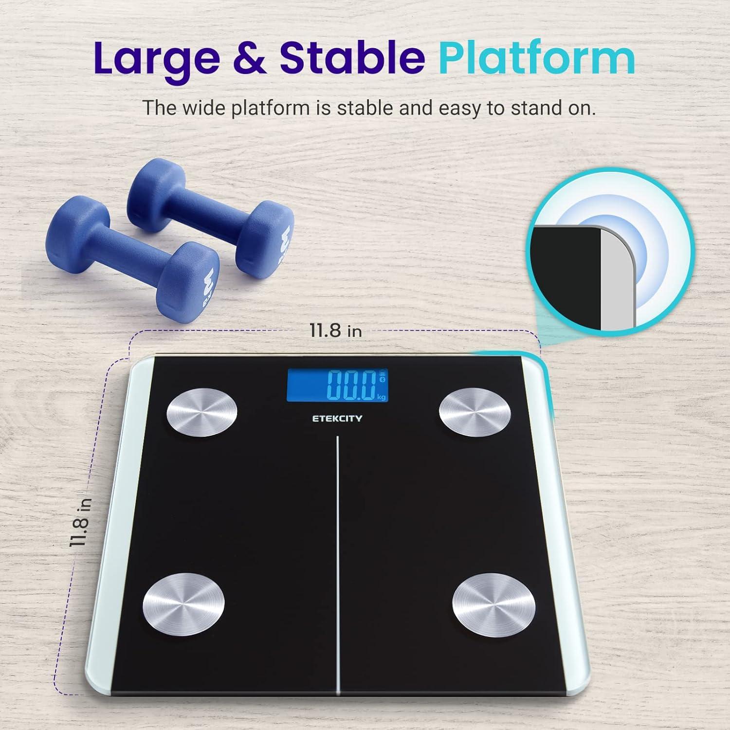 imageEtekcity Smart Rechargeable Body Fat Scale Digital Bathroom Scale for Body Weight and Muscle Accurate Weighing Machine for People Sync with Smartphone App 400lb Black
