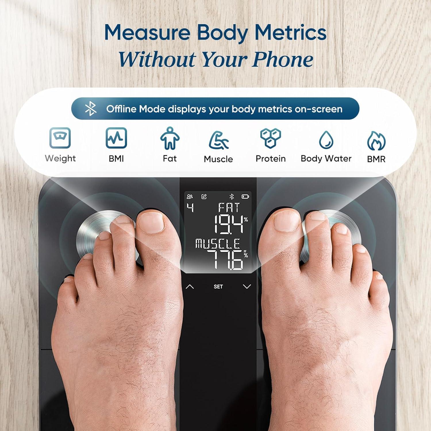 imageEtekcity Upgraded Smart Scale for Body Weight Bathroom Digital Scale with BMI Body Fat Muscle Mass 13 Metrics with a Large Display Support Offline Mode and Apps ConnectionSmart Black