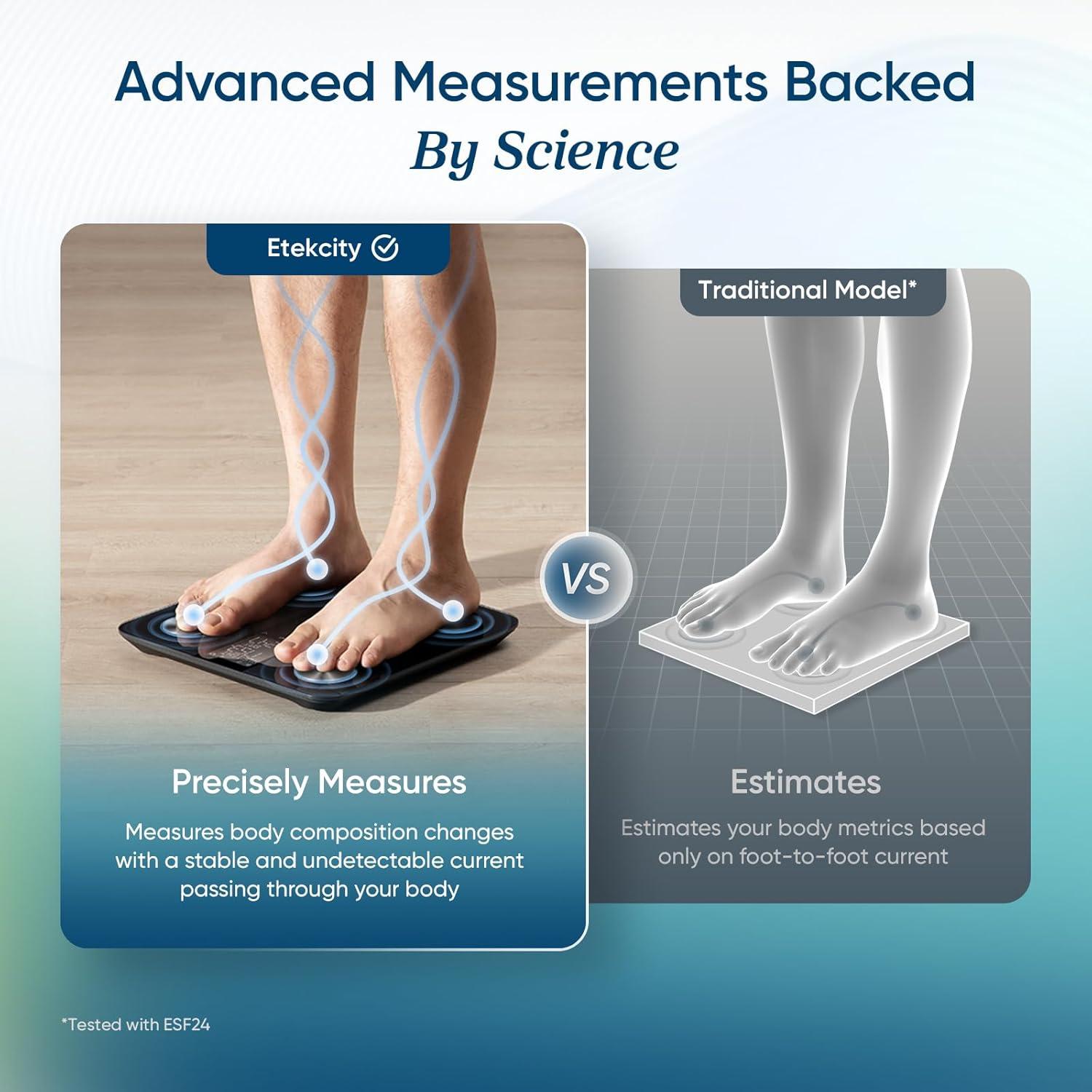 imageEtekcity Upgraded Smart Scale for Body Weight Bathroom Digital Scale with BMI Body Fat Muscle Mass 13 Metrics with a Large Display Support Offline Mode and Apps ConnectionSmart Black