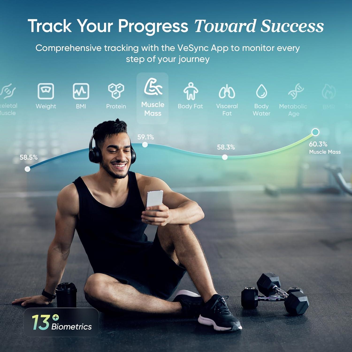 imageEtekcity Upgraded Smart Scale for Body Weight Bathroom Digital Scale with BMI Body Fat Muscle Mass 13 Metrics with a Large Display Support Offline Mode and Apps ConnectionSmart Black