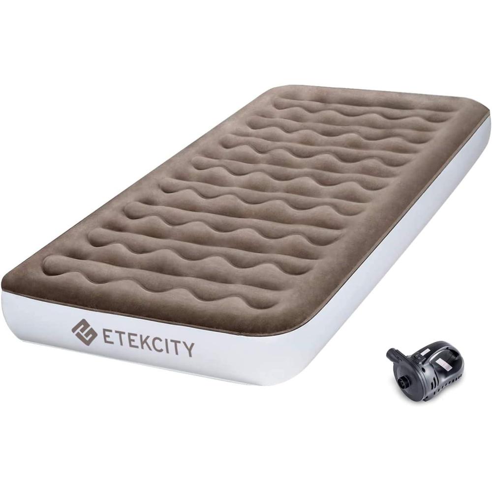 imageEtekcity Camping Air Mattress Inflatable Mattress Air Bed Queen Twin with Rechargeable Pump LeakProof Blow Up Mattress Raised Airbed  Height 9quot Storage Bag  BrownTwin