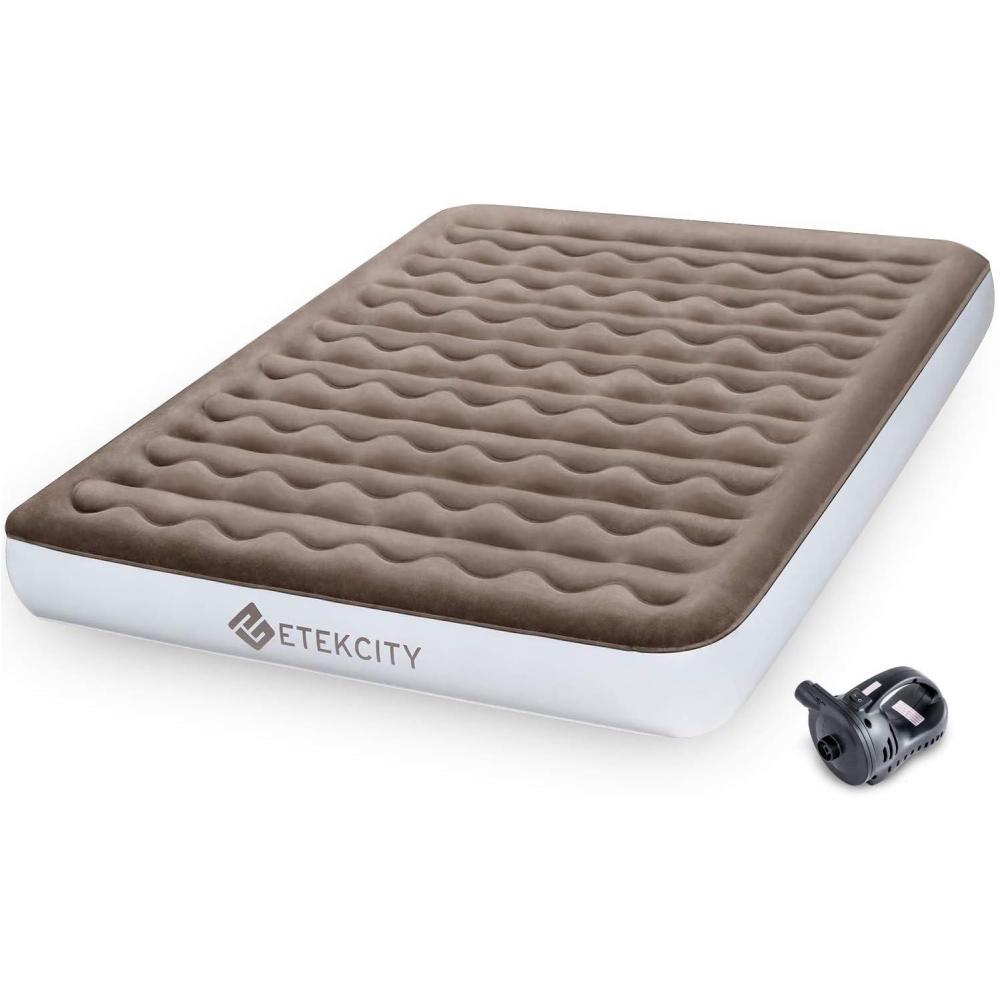 imageEtekcity Camping Air Mattress Inflatable Mattress Air Bed Queen Twin with Rechargeable Pump LeakProof Blow Up Mattress Raised Airbed  Height 9quot Storage Bag  BrownQueen