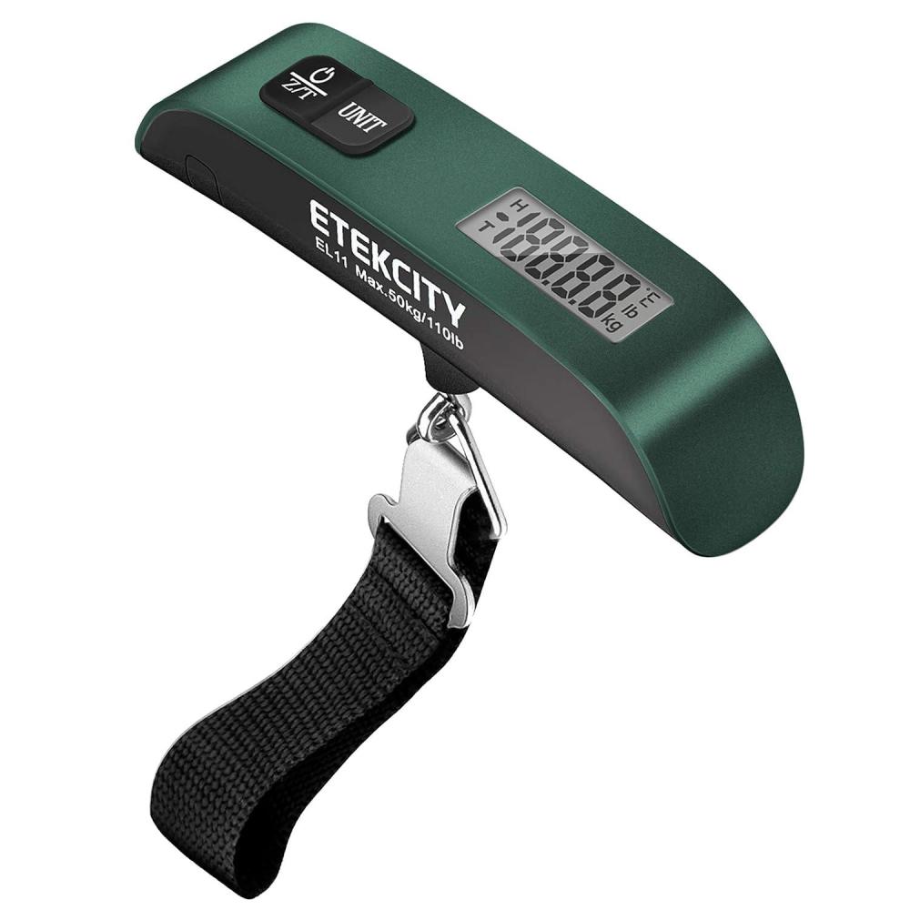 imageEtekcity Fishing Scale with Backlit LCD Display 110lb50kg Digital Electronic Hanging Hook Scale with Batteries and Carry Pouch Included Black NonSlip HandleGreen