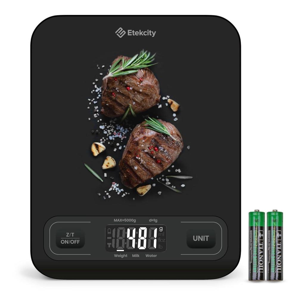 imageEtekcity Food Kitchen Scale Digital Grams and Ounces for Weight Loss Baking Cooking Keto and Meal Prep LCD Display Medium 304 Stainless SteelMedium SizeBlack
