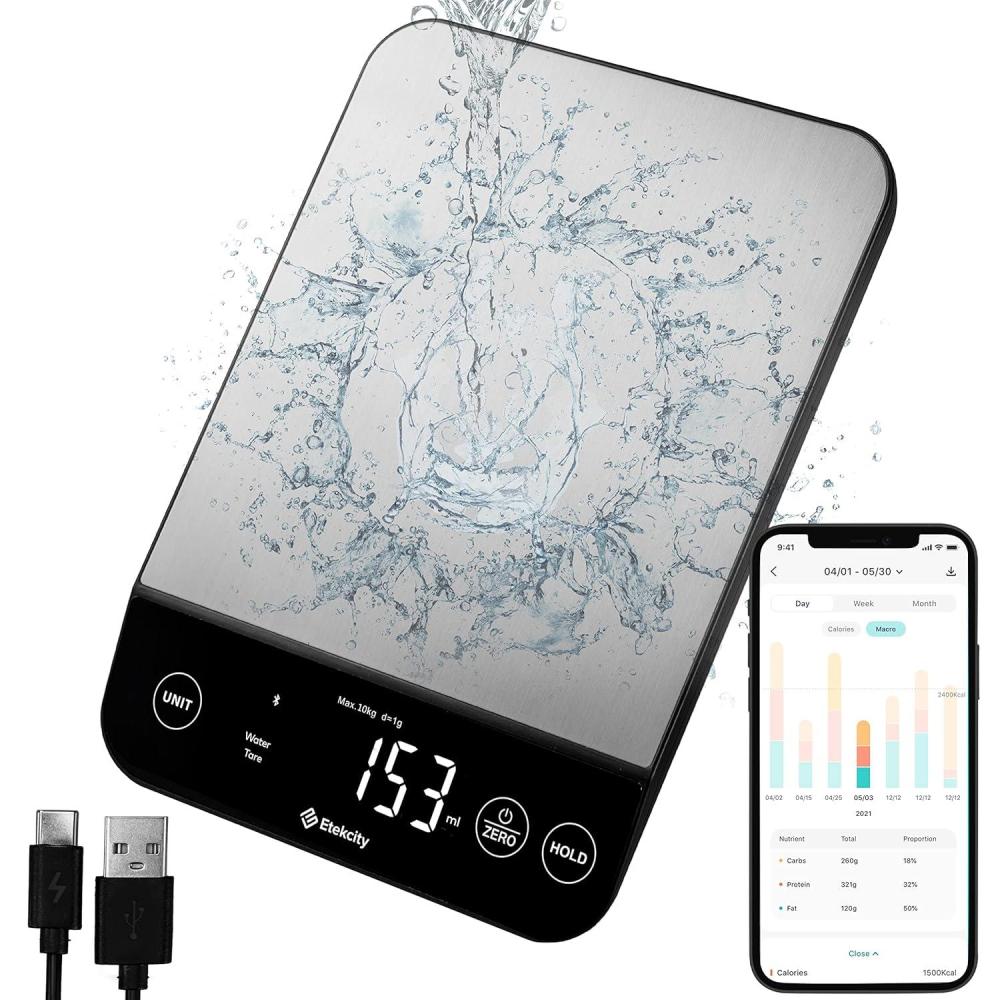 imageEtekcity Food Kitchen Scale Digital Grams and Ounces for Weight Loss Baking Cooking Keto and Meal Prep LCD Display Medium 304 Stainless SteelSmartStainless Steel
