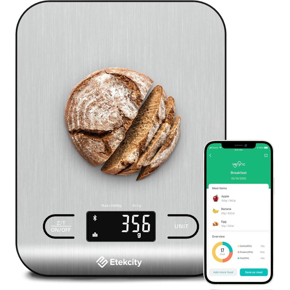 imageEtekcity Food Nutrition Kitchen Scale Digital Grams and Ounces for Weight Loss Baking Cooking Keto and Meal Prep Large 304 Stainless SteelLargeSmart