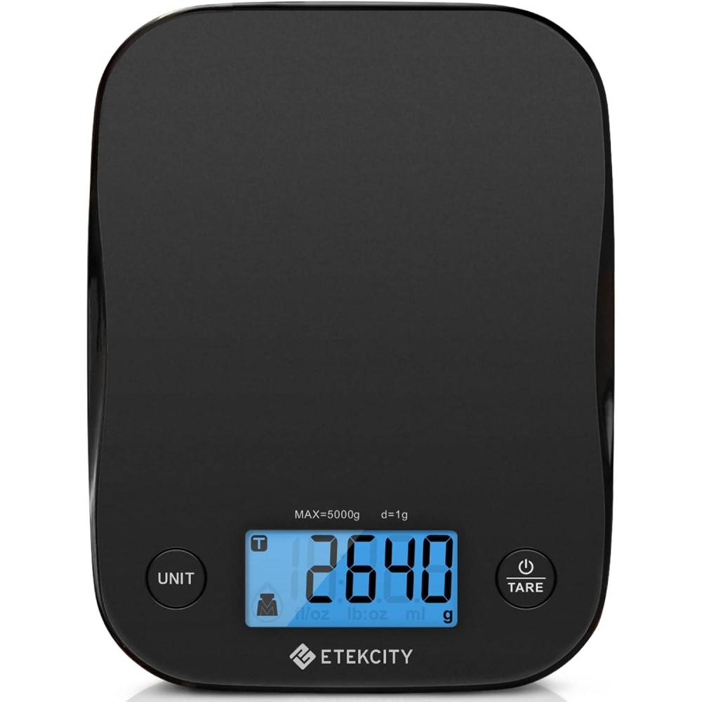 imageEtekcity Smart Food Kitchen Scale with Nutritional Calculator Free App with 19 Nutrients Tracking Calorie Marco Digital grams and ounces for weight loss Premium Stainless Steel 11lbBlack