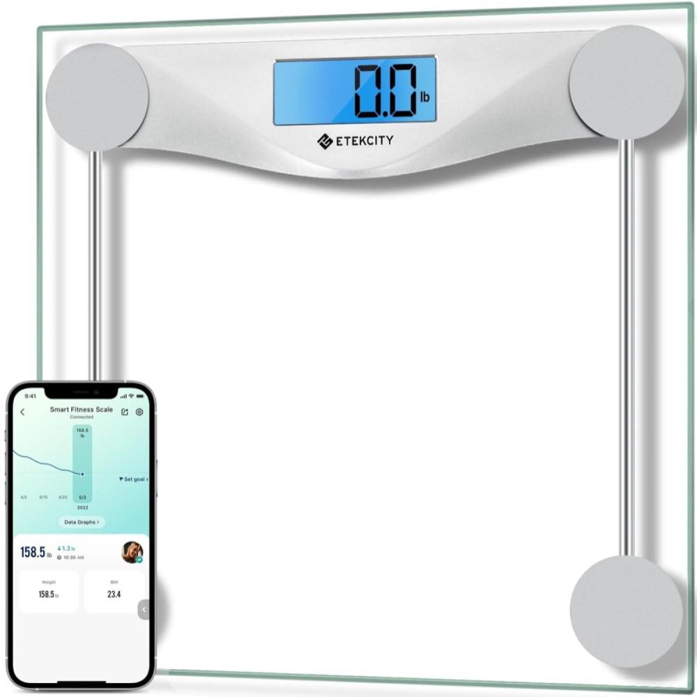 imageEtekcity Smart Scale for Body Weight Fat Digital Bathroom Weighing Machine for Accurate BMI Muscle Mass Composition Home Use Apple Health Compatible Fitness EquipmentBluetoothBlinding Silver
