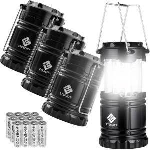 imageEtekcity Camping Lanterns for Power Outages 4 Pack Flashlight for Camping Essentials Survival Kit and Gear Hurricane Preparedness Items Emergency Led Battery Operated Lights Black