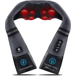 imageEtekcity Cordless Neck ampamp Back Massager with Heat Deep Tissue Shiatsu Rechargeable Shoulder Pain Relief Wearable 8 Nodes 3 Intensities BiDirectional 180Min Battery Soft PU Leather Best GiftGray